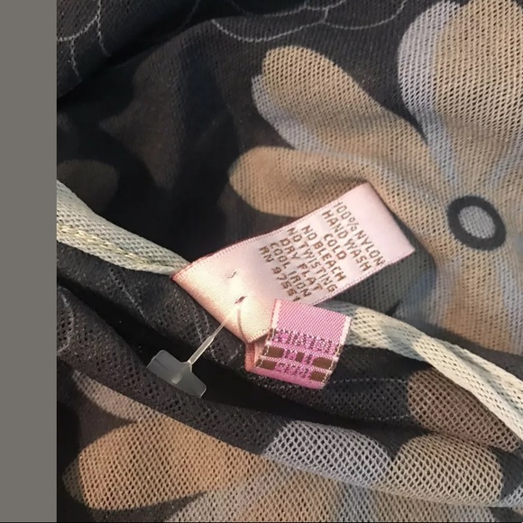 SWEET PEA Stacy Frati Floral Mesh Top Blouse Shirt Gray Tan Scoop Neck Tie Waist - Picture 7 of 8